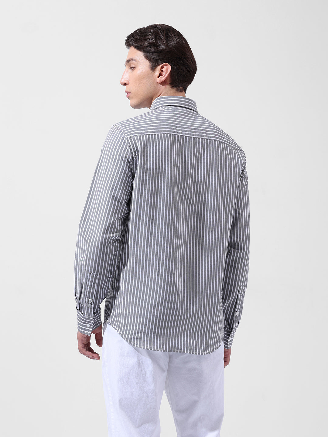 Men's Blue Slim Fit Striped Striped Shirt