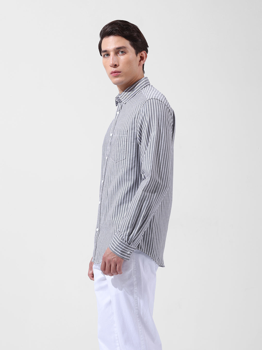 Men's Blue Slim Fit Striped Striped Shirt
