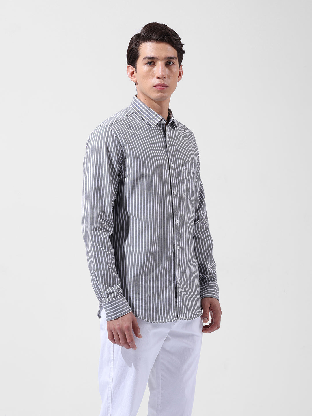 Men's Blue Slim Fit Striped Striped Shirt