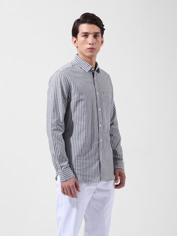 Men's Blue Slim Fit Striped Striped Shirt