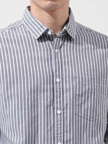 Men's Blue Slim Fit Striped Striped Shirt