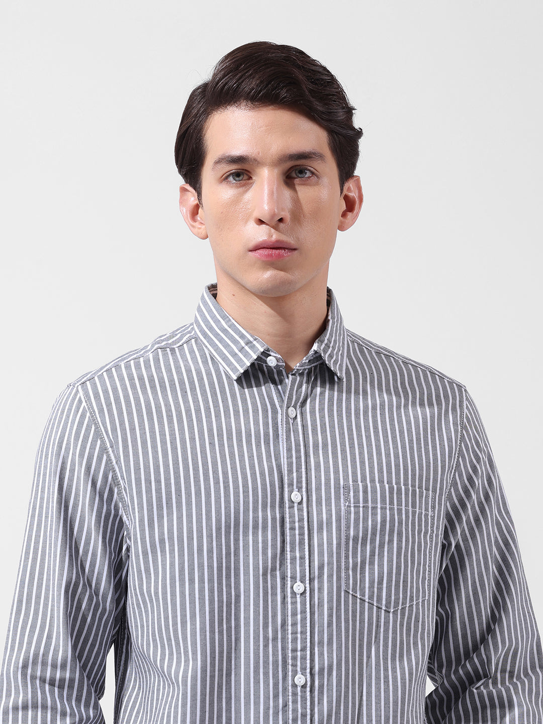Men's Blue Slim Fit Striped Striped Shirt