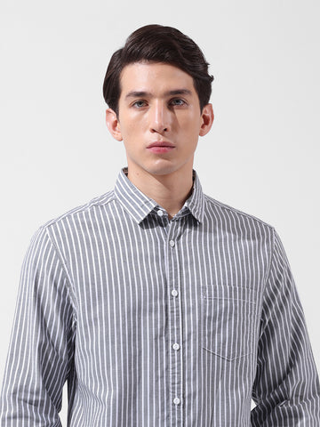 Men's Blue Slim Fit Striped Striped Shirt