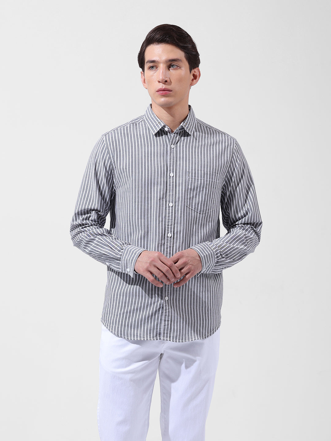 Men's Blue Slim Fit Striped Striped Shirt