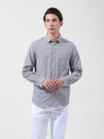 Men's Blue Slim Fit Striped Striped Shirt