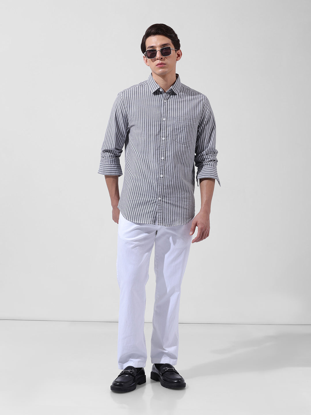 Men's Blue Slim Fit Striped Striped Shirt