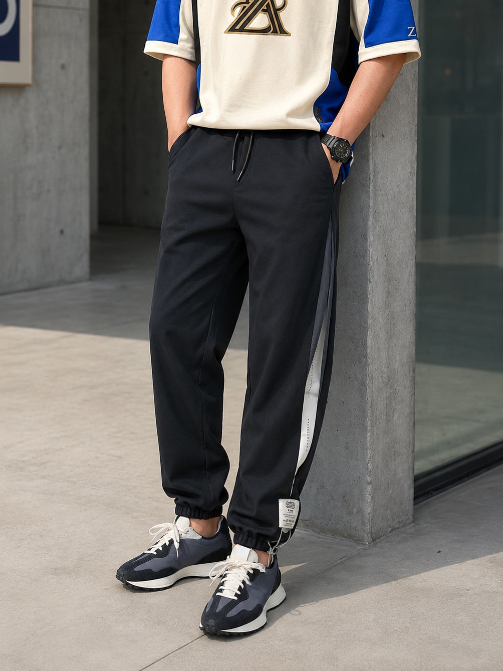 Men's Black Loose Fit Textured Street Wear Jogger
