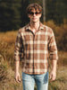 Men's Mocha Bisque Relaxed Fit Checkered Textured Shirt