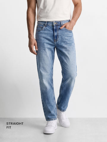Men's Blue Straight Fit Solid Casual Jeans