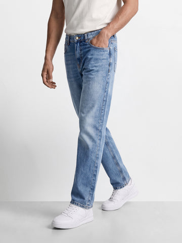 Men's Blue Straight Fit Solid Casual Jeans