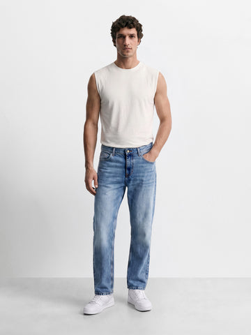 Men's Blue Straight Fit Solid Casual Jeans