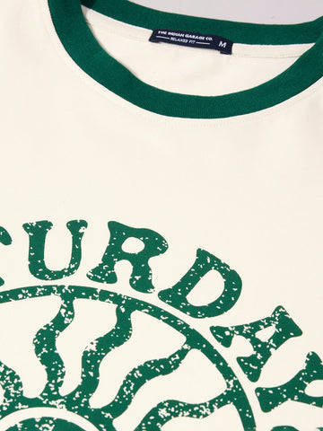 Men's White Regular Fit Printed Casual T-Shirt
