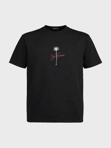 Men's Black Relaxed Fit Embroidered Casual T-Shirt