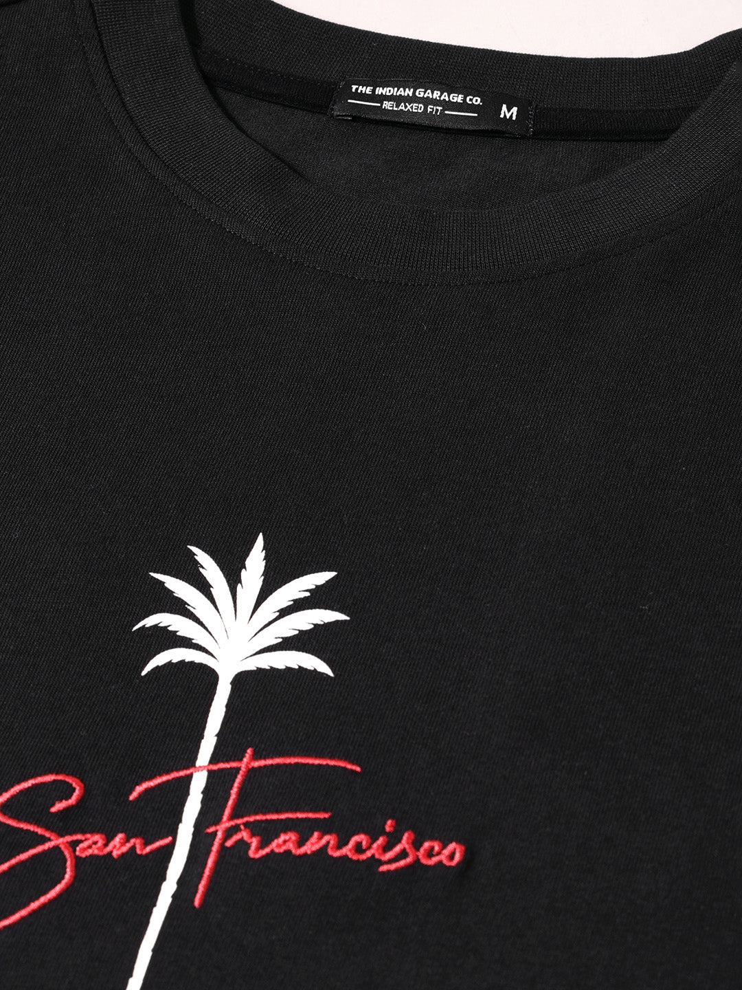Men's Black Relaxed Fit Embroidered Casual T-Shirt