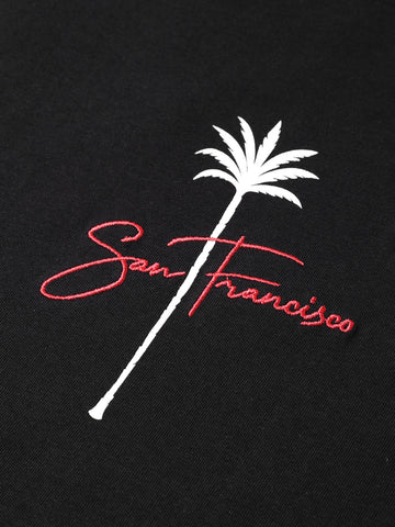 Men's Black Relaxed Fit Embroidered Casual T-Shirt