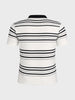 Men's White Slim Fit Striped Flat Knit Johnny Collar Polo T-Shirt