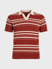 Men's Rust Slim Fit Striped Flat Knit Johnny Collar T-Shirt