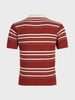 Men's Rust Slim Fit Striped Flat Knit Johnny Collar T-Shirt