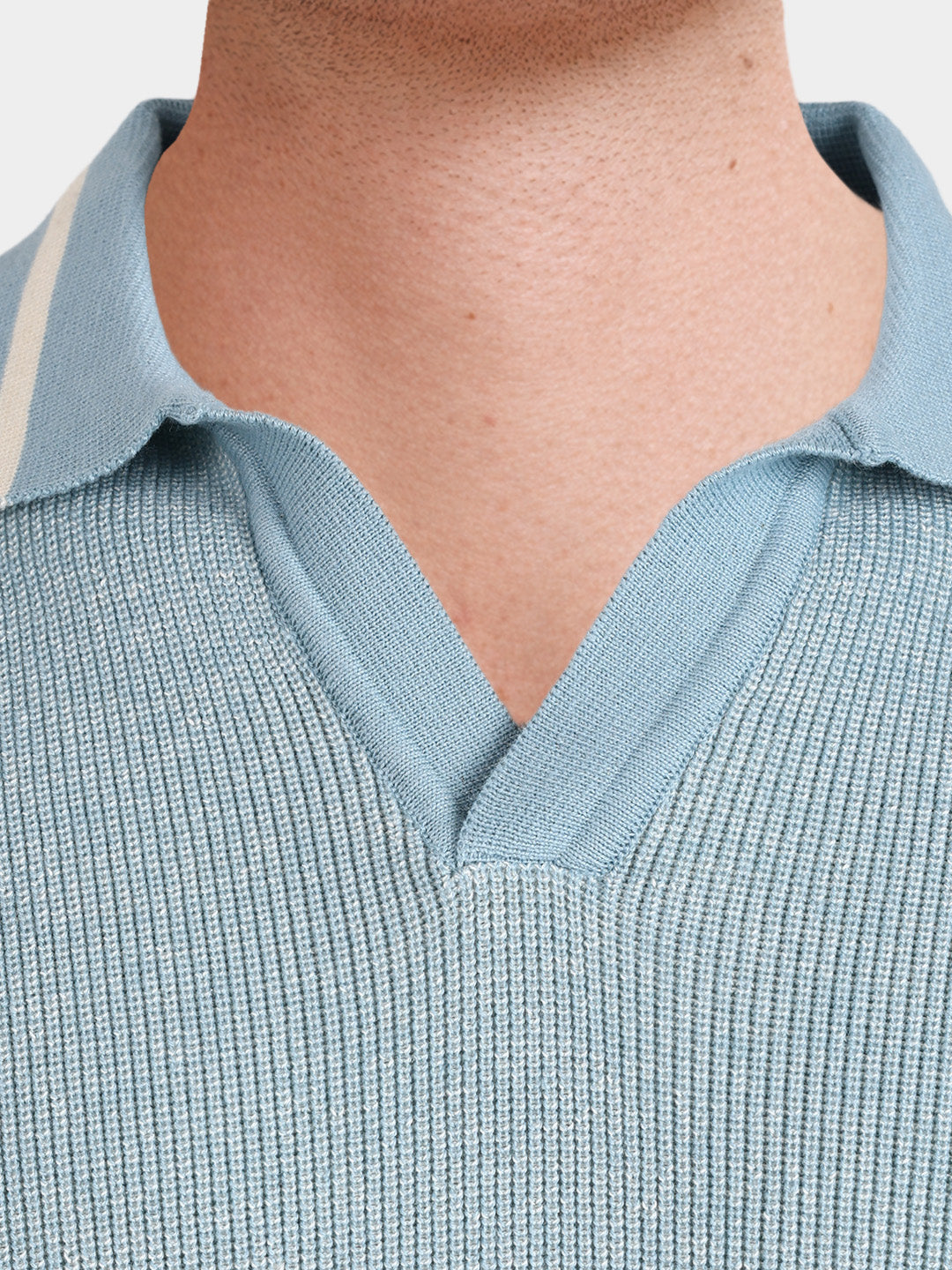 Men's Blue Slim Fit Solid Flat Knit Polo T-Shirt