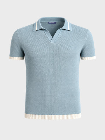 Men's Blue Slim Fit Solid Flat Knit Polo T-Shirt