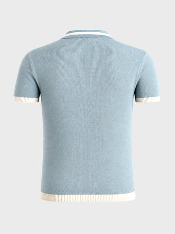 Men's Blue Slim Fit Solid Flat Knit Polo T-Shirt