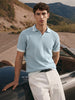 Men's Blue Slim Fit Solid Flat Knit Polo T-Shirt