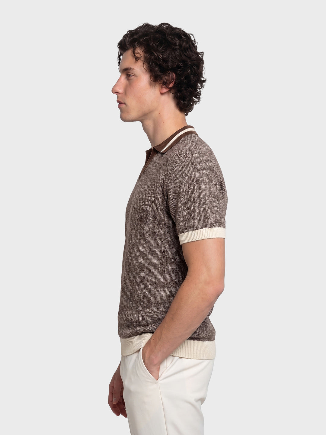 Men's Brown Slim Fit Solid Flat Knit Polo T-Shirt