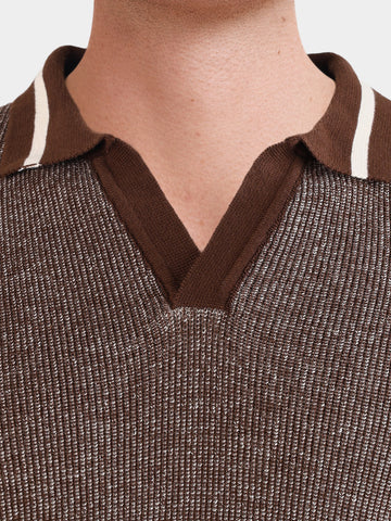 Men's Brown Slim Fit Solid Flat Knit Polo T-Shirt