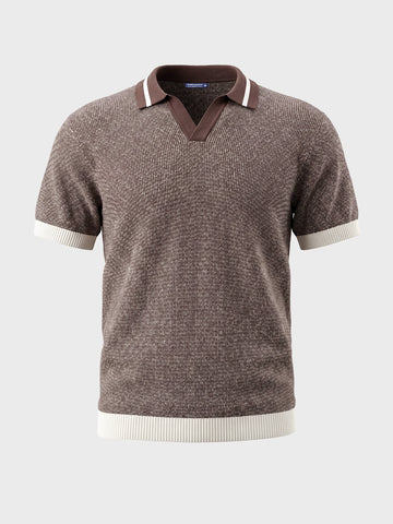 Men's Brown Slim Fit Solid Flat Knit Polo T-Shirt