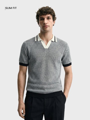 Men's Grey Slim Fit Solid Flat Knit Polo T-Shirt