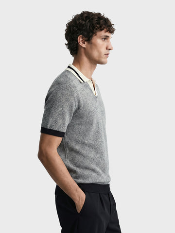 Men's Grey Slim Fit Solid Flat Knit Polo T-Shirt