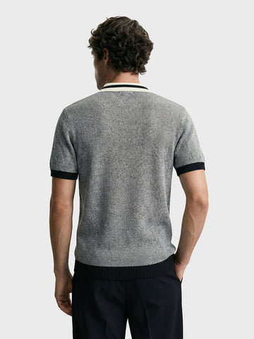 Men's Grey Slim Fit Solid Flat Knit Polo T-Shirt