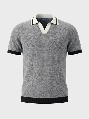 Men's Grey Slim Fit Solid Flat Knit Polo T-Shirt