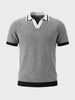 Men's Grey Slim Fit Solid Flat Knit Polo T-Shirt