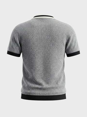 Men's Grey Slim Fit Solid Flat Knit Polo T-Shirt