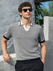 Men's Grey Slim Fit Solid Flat Knit Polo T-Shirt
