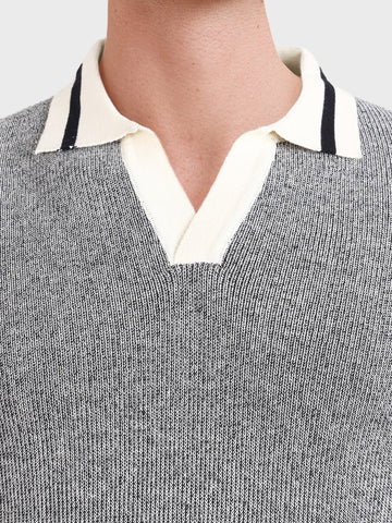 Men's Grey Slim Fit Solid Flat Knit Polo T-Shirt
