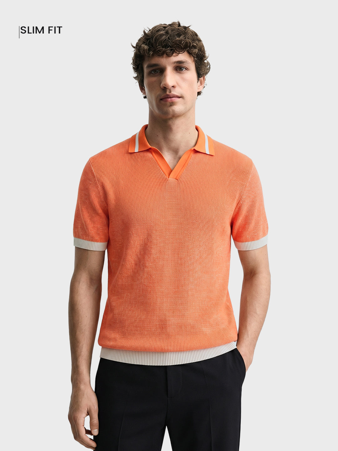 Men's Orange Slim Fit Solid Flat Knit T-Shirt