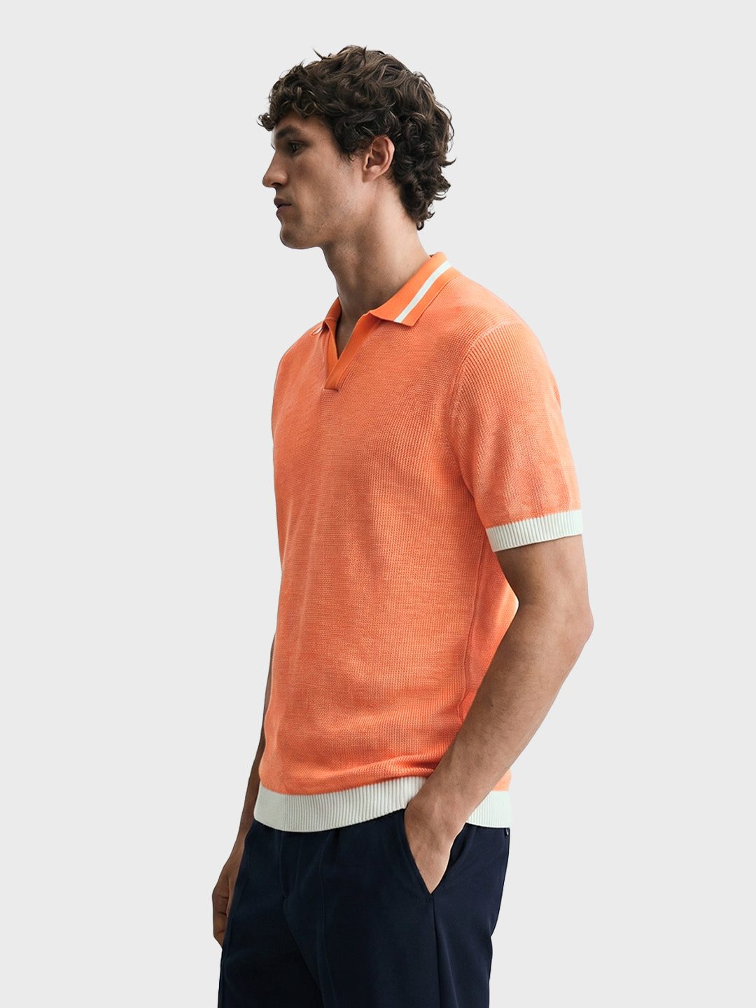 Men's Orange Slim Fit Solid Flat Knit T-Shirt