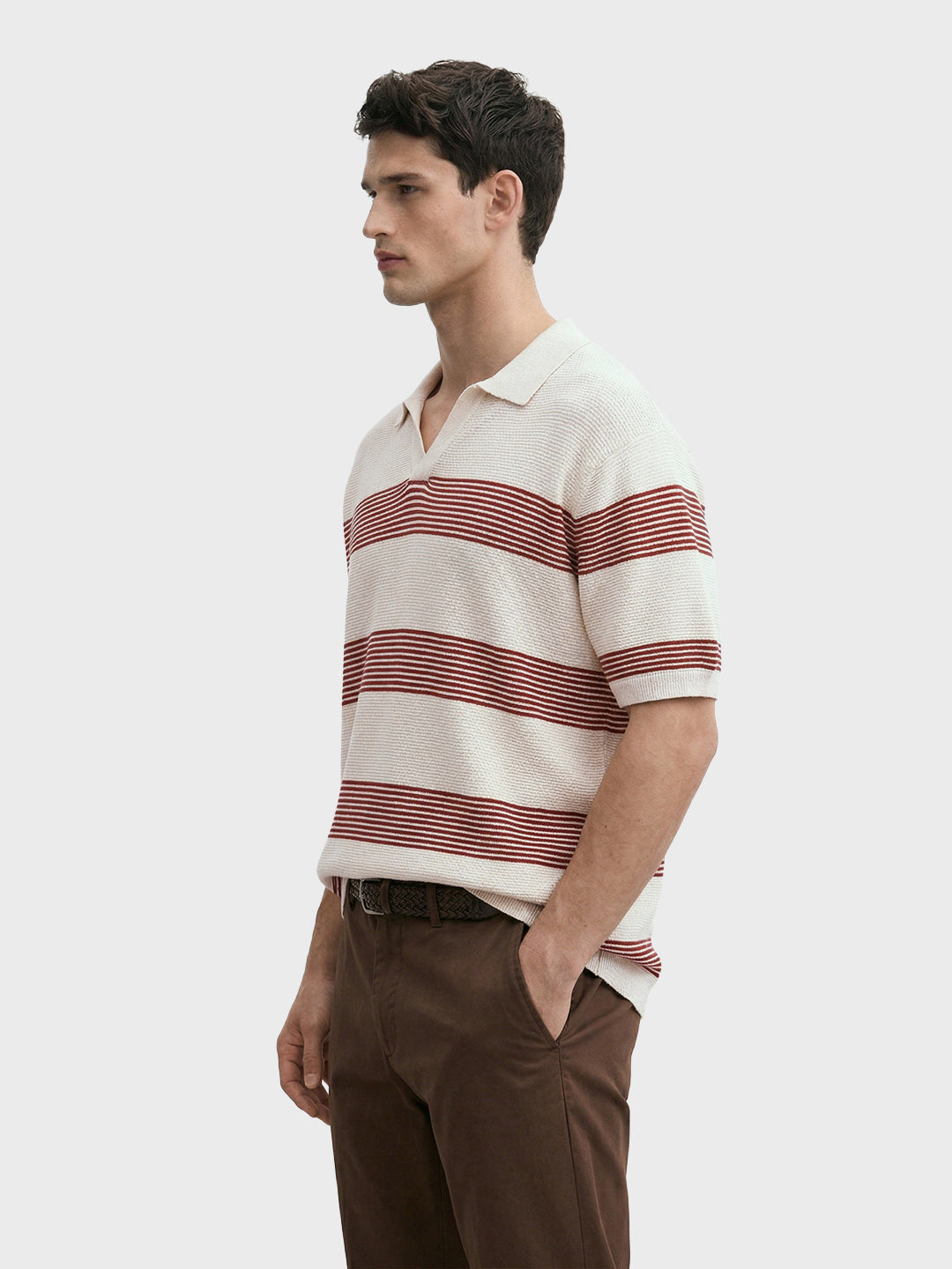 Men's Red Oversized Fit Striped Flat Knit T-Shirt