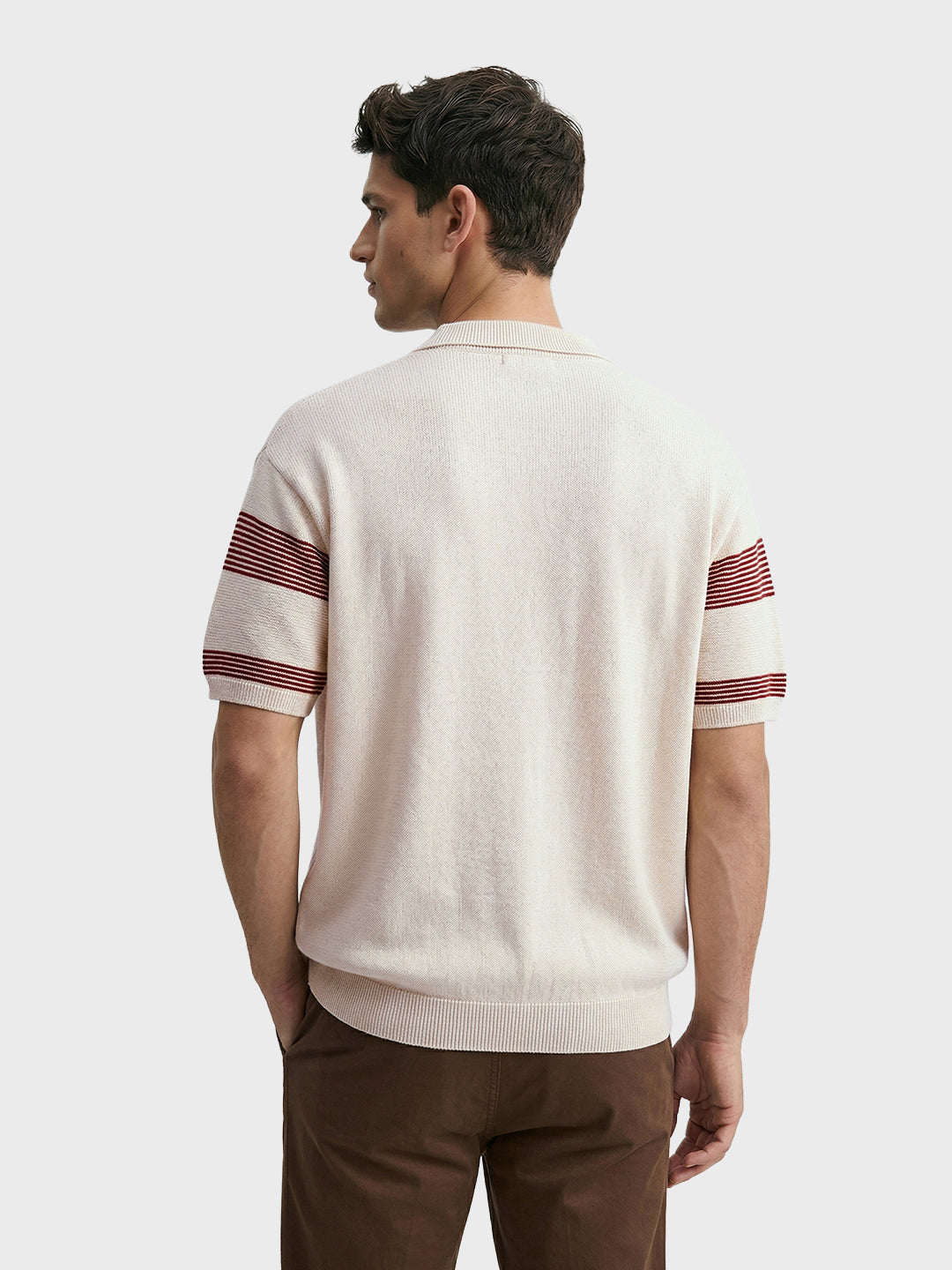 Men's Red Oversized Fit Striped Flat Knit T-Shirt