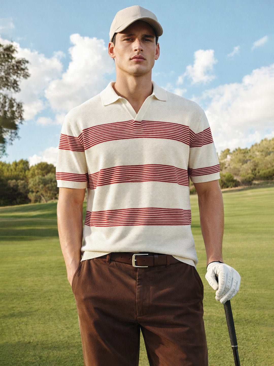 Men's Red Oversized Fit Striped Flat Knit T-Shirt