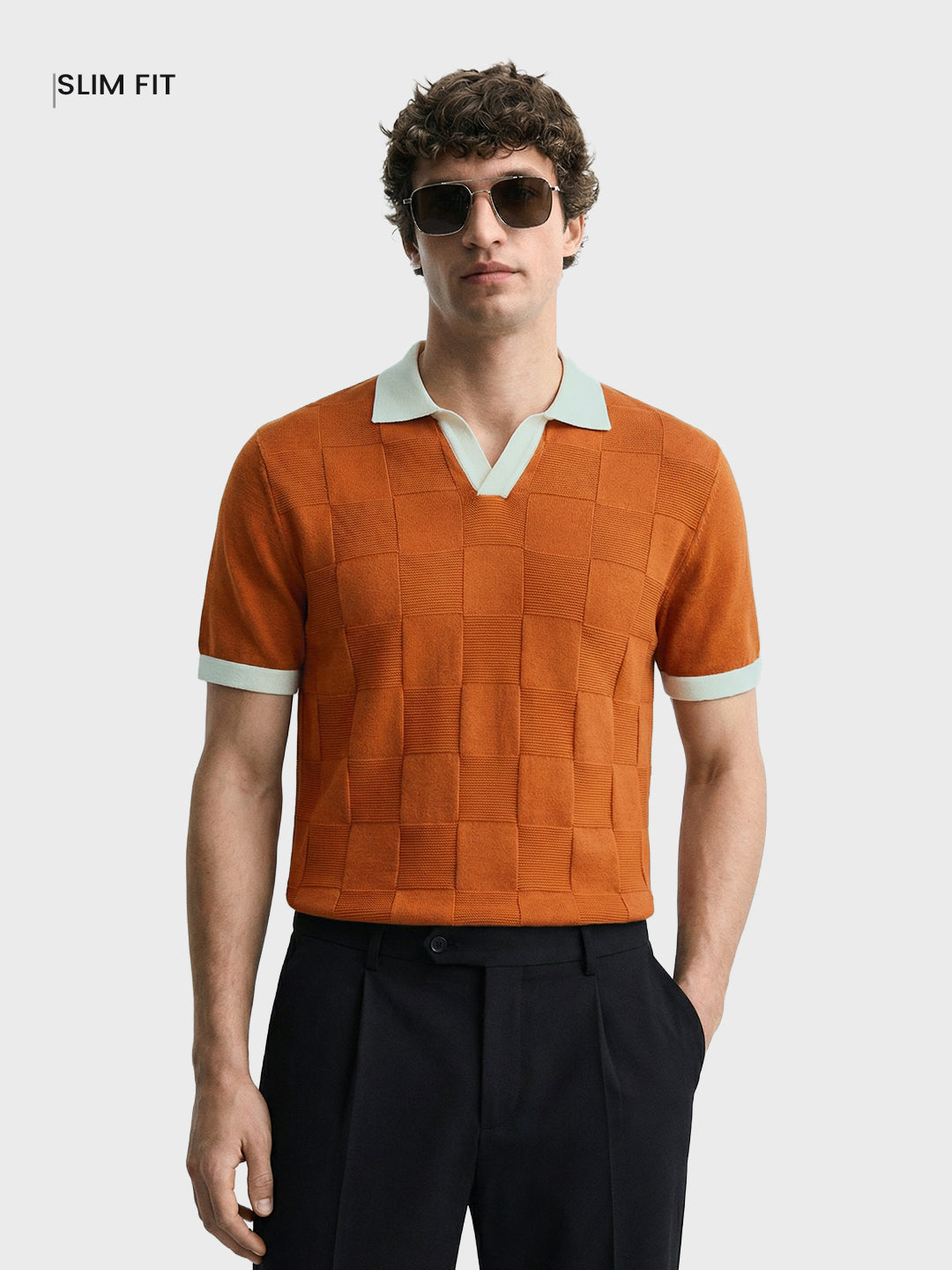 Men's Rust Slim Fit Solid Flat Knit T-Shirt