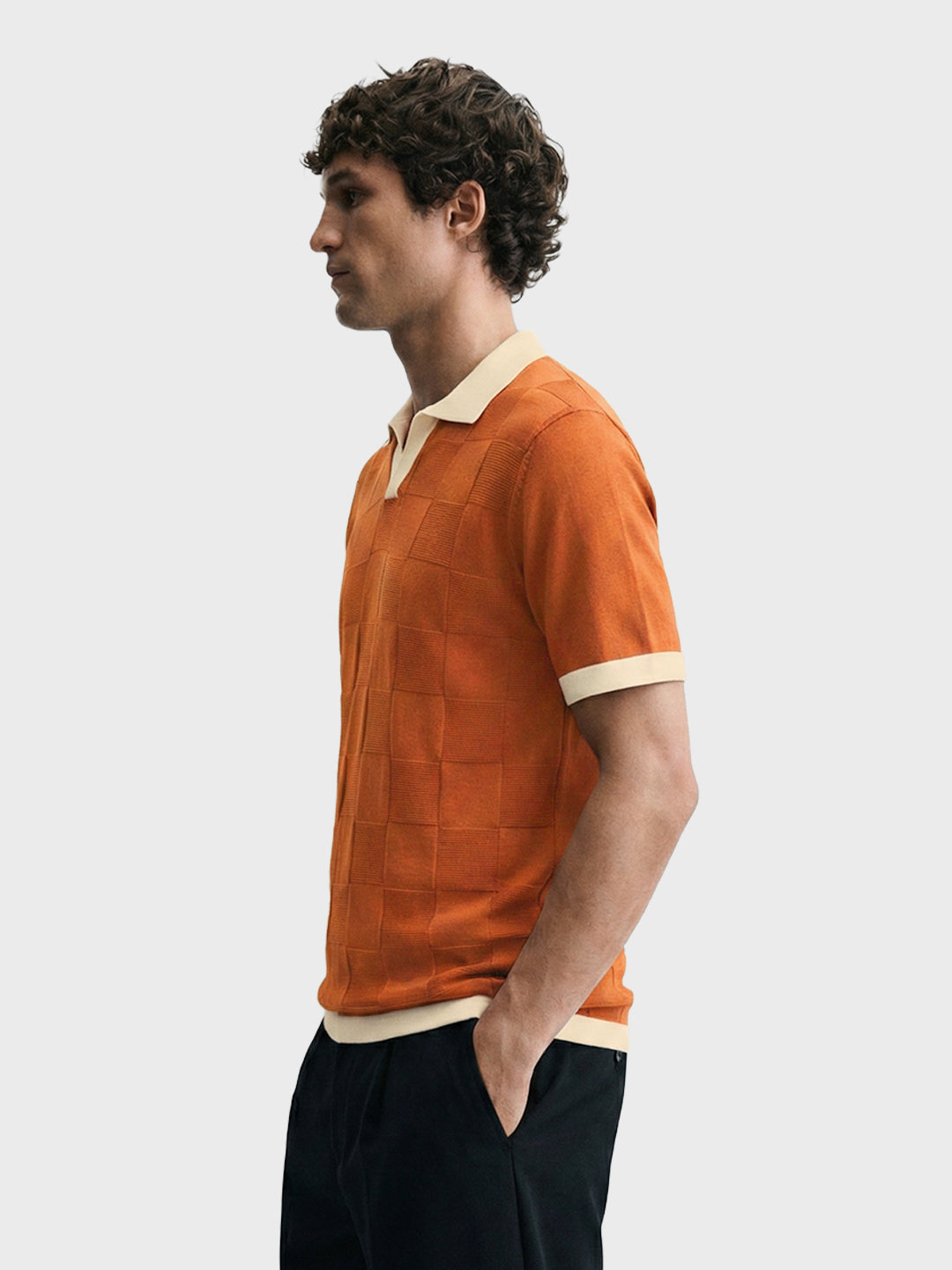 Men's Rust Slim Fit Solid Flat Knit T-Shirt