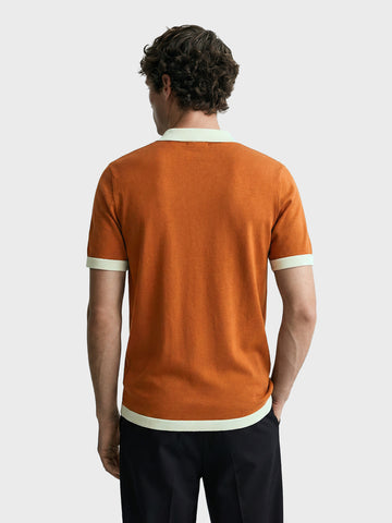 Men's Rust Slim Fit Solid Flat Knit Polo T-Shirt