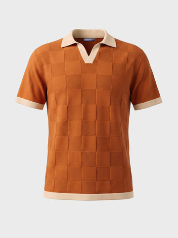 Men's Rust Slim Fit Solid Flat Knit Polo T-Shirt