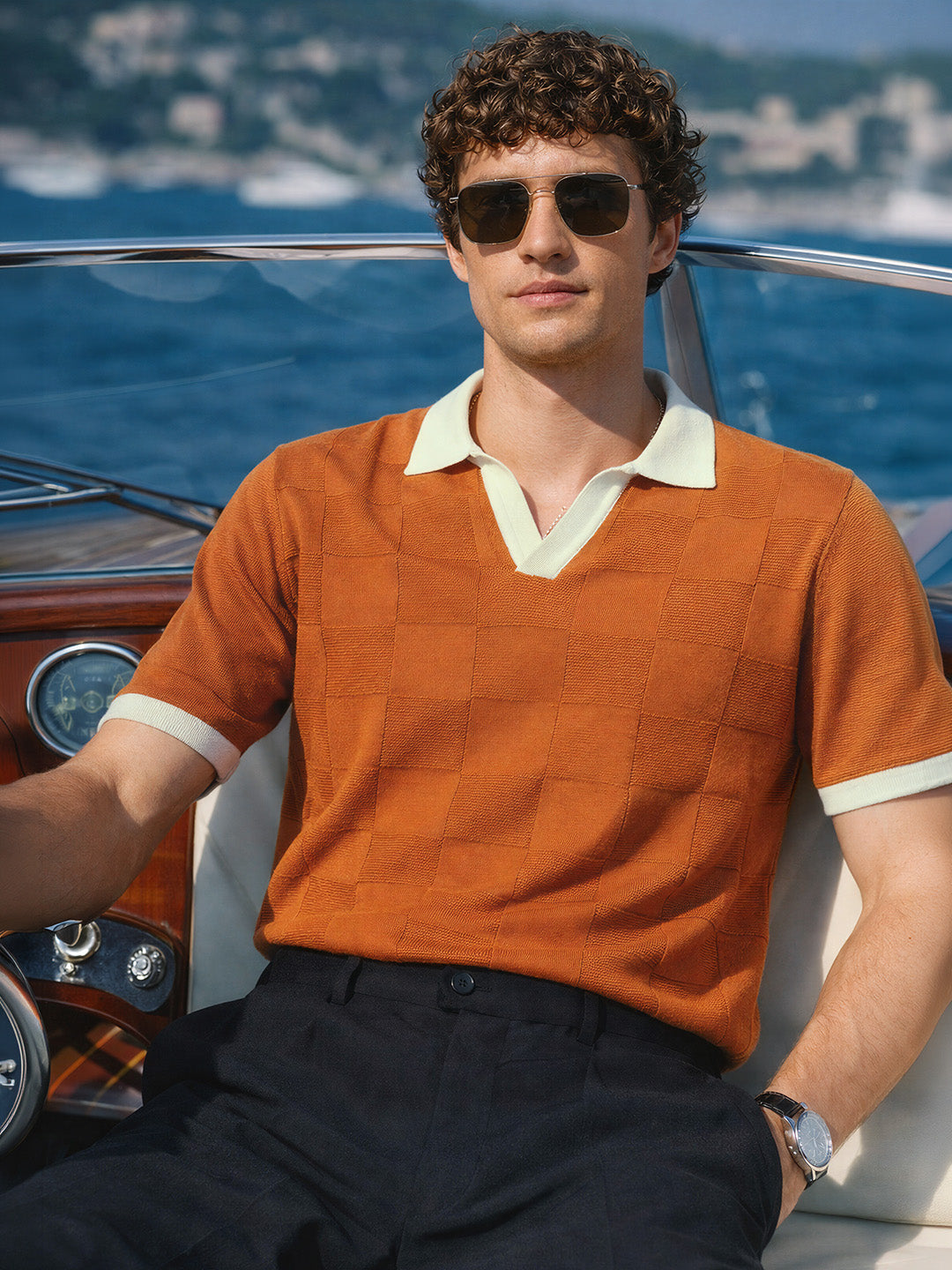 Men's Rust Slim Fit Solid Flat Knit T-Shirt