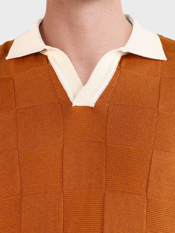 Men's Rust Slim Fit Solid Flat Knit Polo T-Shirt