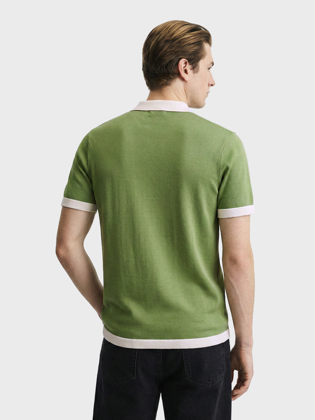 Men's Green Slim Fit Solid Flat Knit Polo T-Shirt