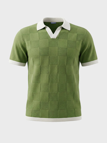 Men's Green Slim Fit Solid Flat Knit Polo T-Shirt